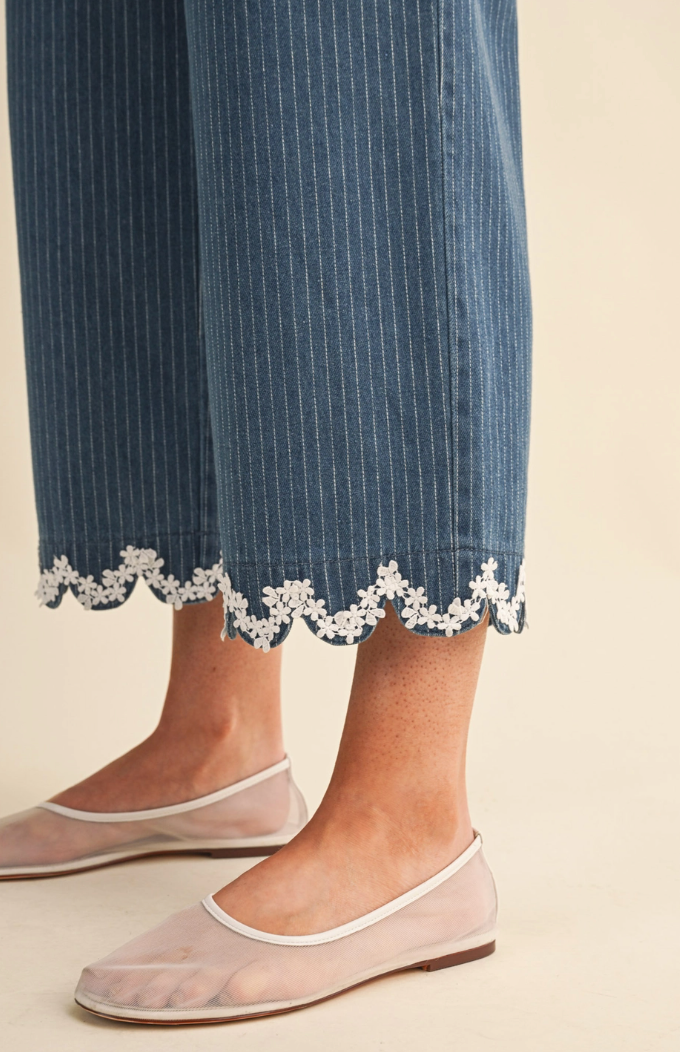 Wide Leg Pant with Lace Trim