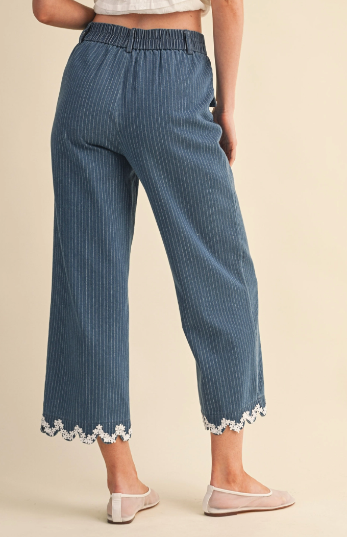 Wide Leg Pant with Lace Trim