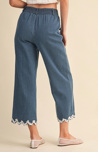 Wide Leg Pant with Lace Trim