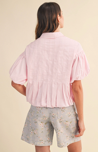 Pleated Bubble Hem Button Down Top