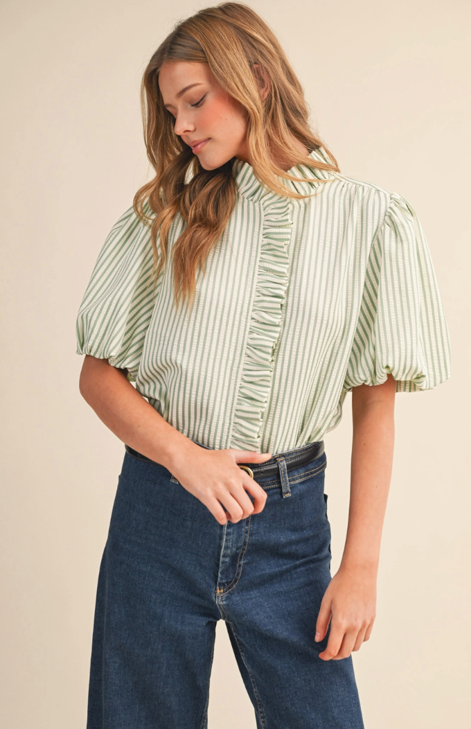 Striped Ruffled Button Down Top
