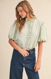 Striped Ruffled Button Down Top