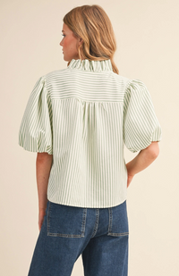 Striped Ruffled Button Down Top
