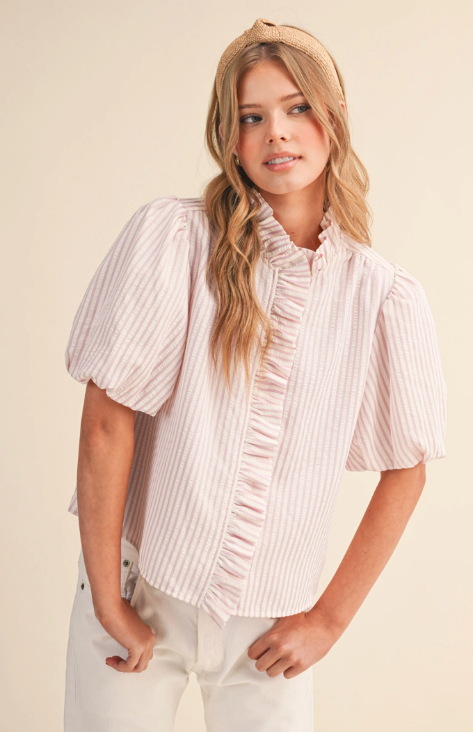 Striped Ruffled Button Down Top