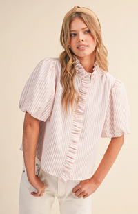Striped Ruffled Button Down Top