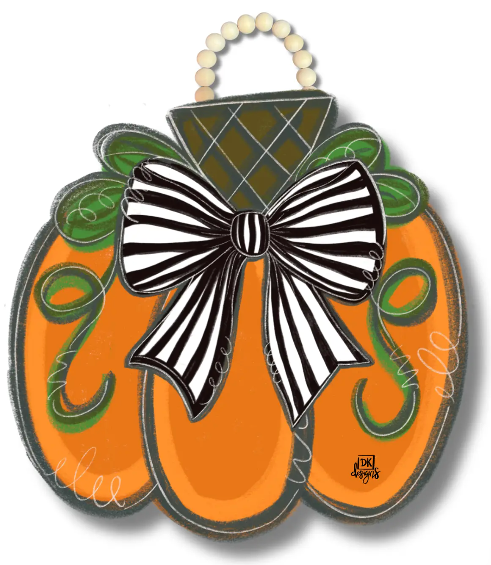 Black and White Bow Pumpkin Door Hanger