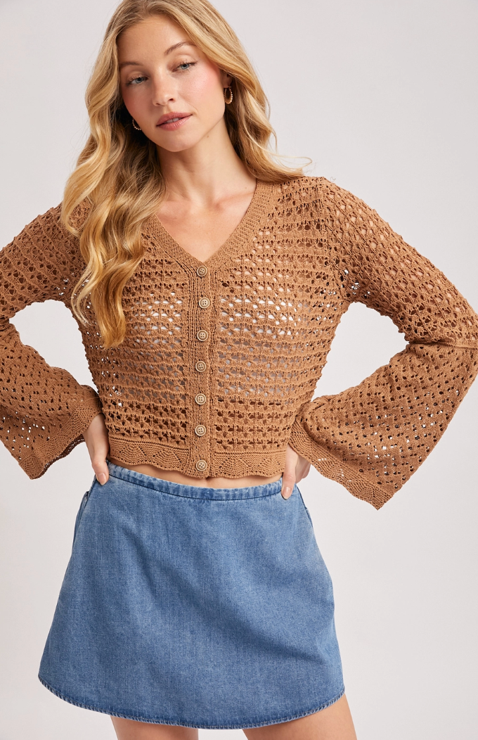 Button Down Open Knit Cardigan