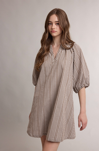 Gingham Puff Sleeve Mini Dress