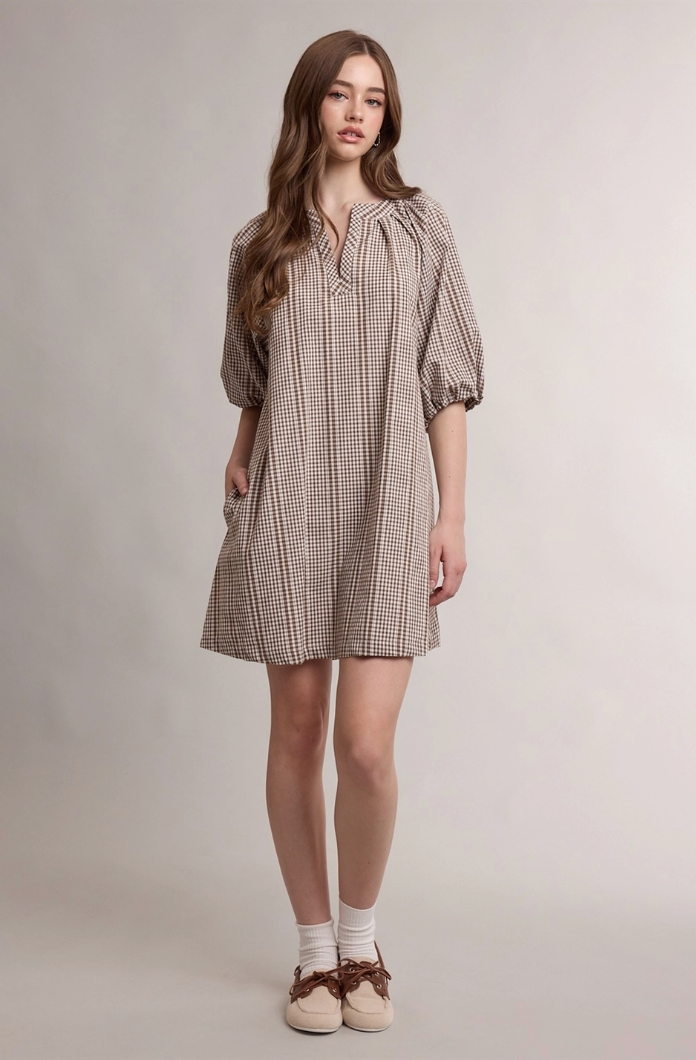 Gingham Puff Sleeve Mini Dress