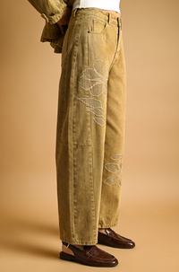 Embroidered Barrel Pants