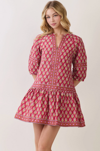 Border Print Drop Waist Mini Dress