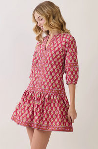 Border Print Drop Waist Mini Dress