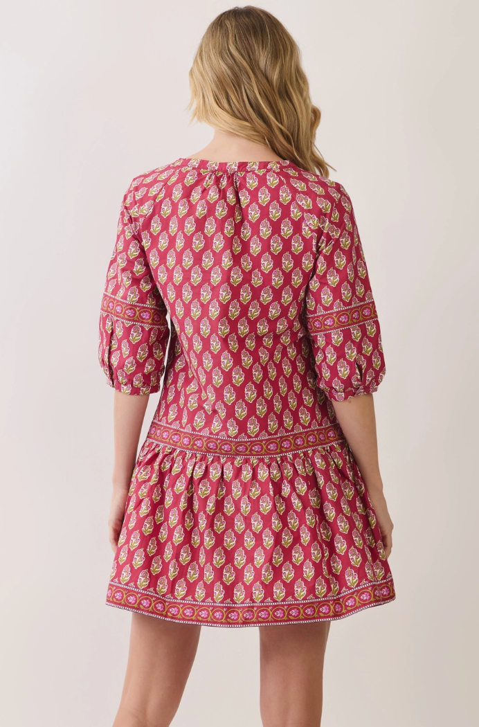 Border Print Drop Waist Mini Dress