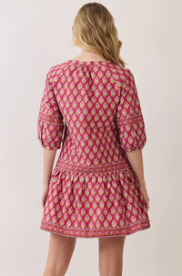 Border Print Drop Waist Mini Dress