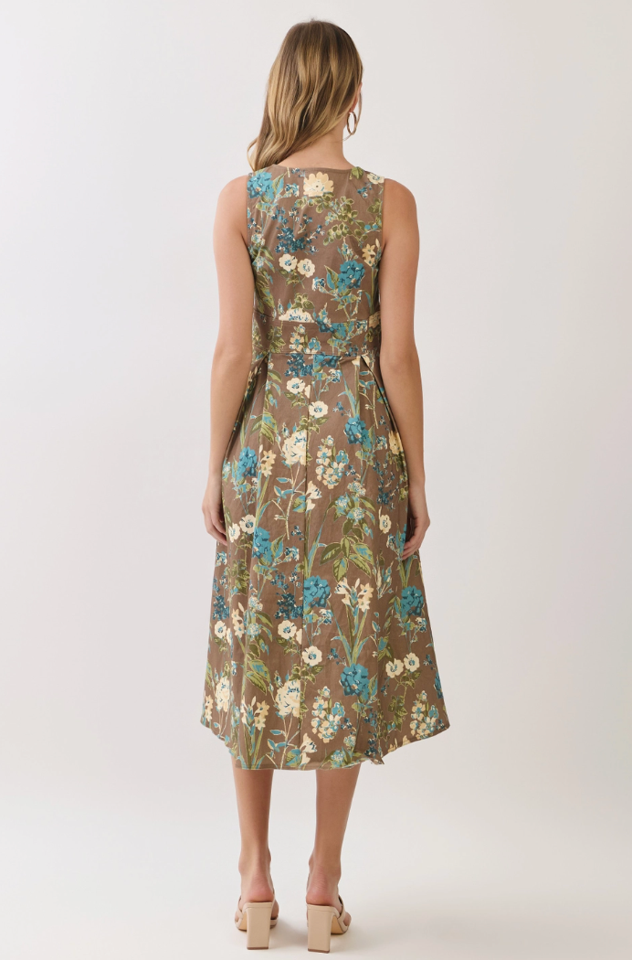 Floral Print Button Down Midi Dress