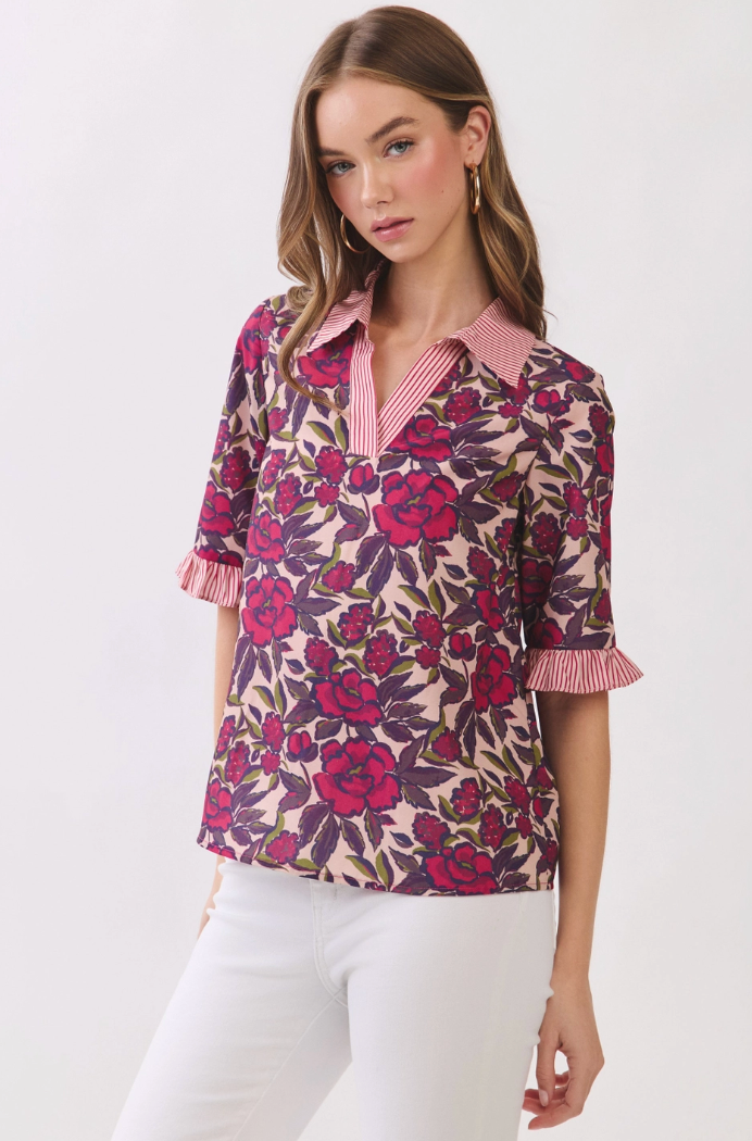 Contrast Striped Collar Blouse