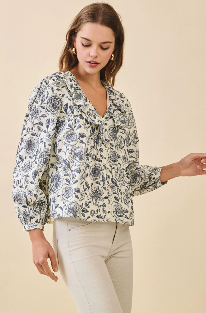Ruffled V Neck Blouse