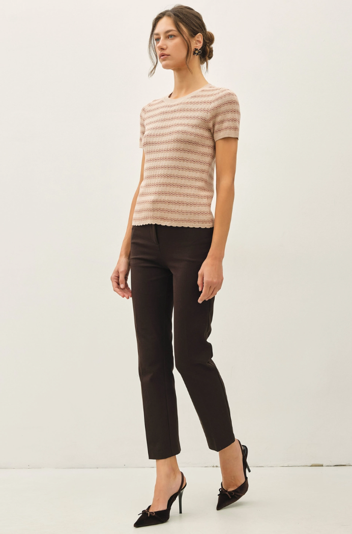 Scallop Edge Short Sleeve Sweater
