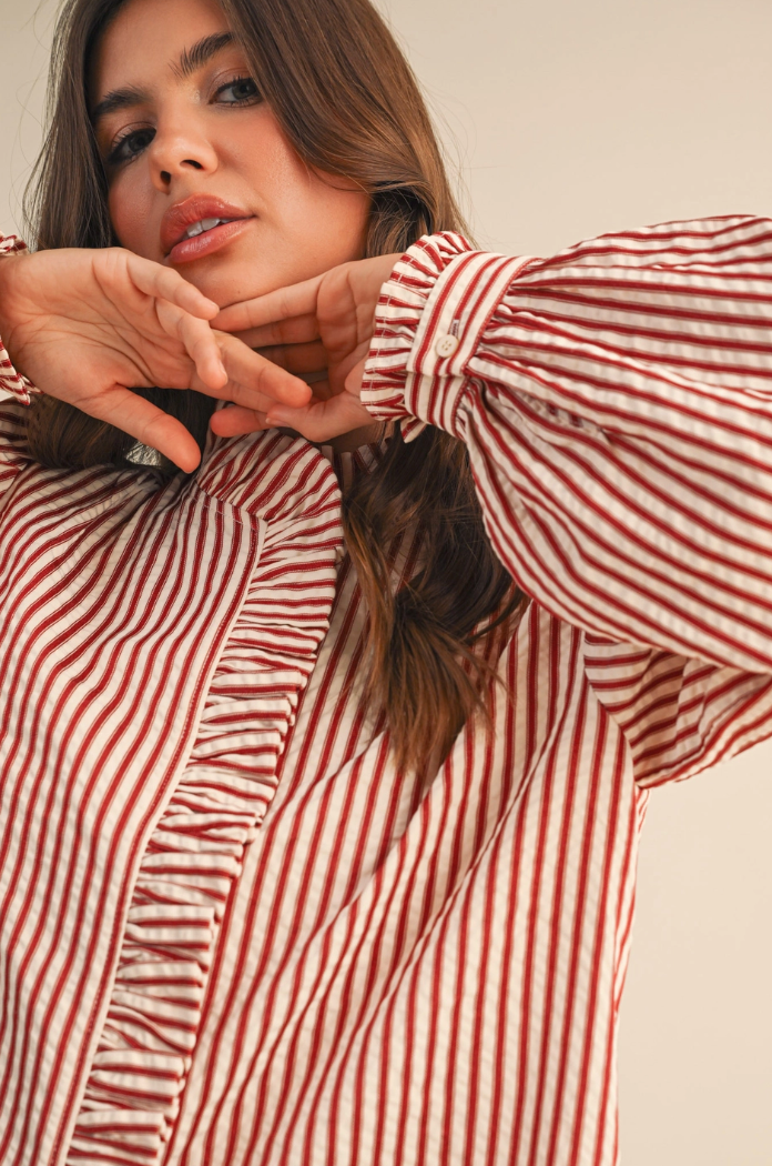 Striped Ruffled Button Down