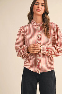 Striped Ruffled Button Down