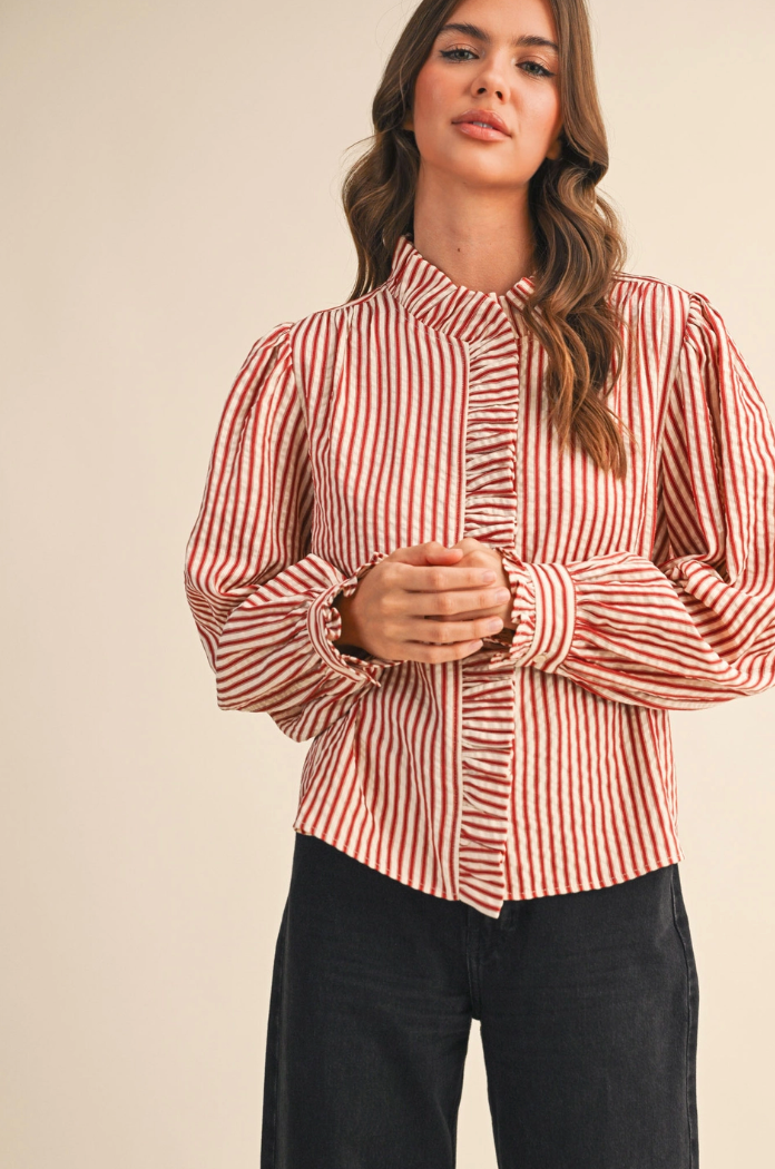 Striped Ruffled Button Down
