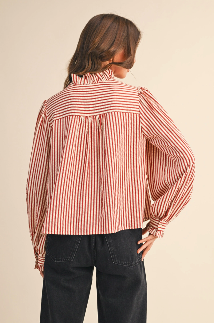 Striped Ruffled Button Down