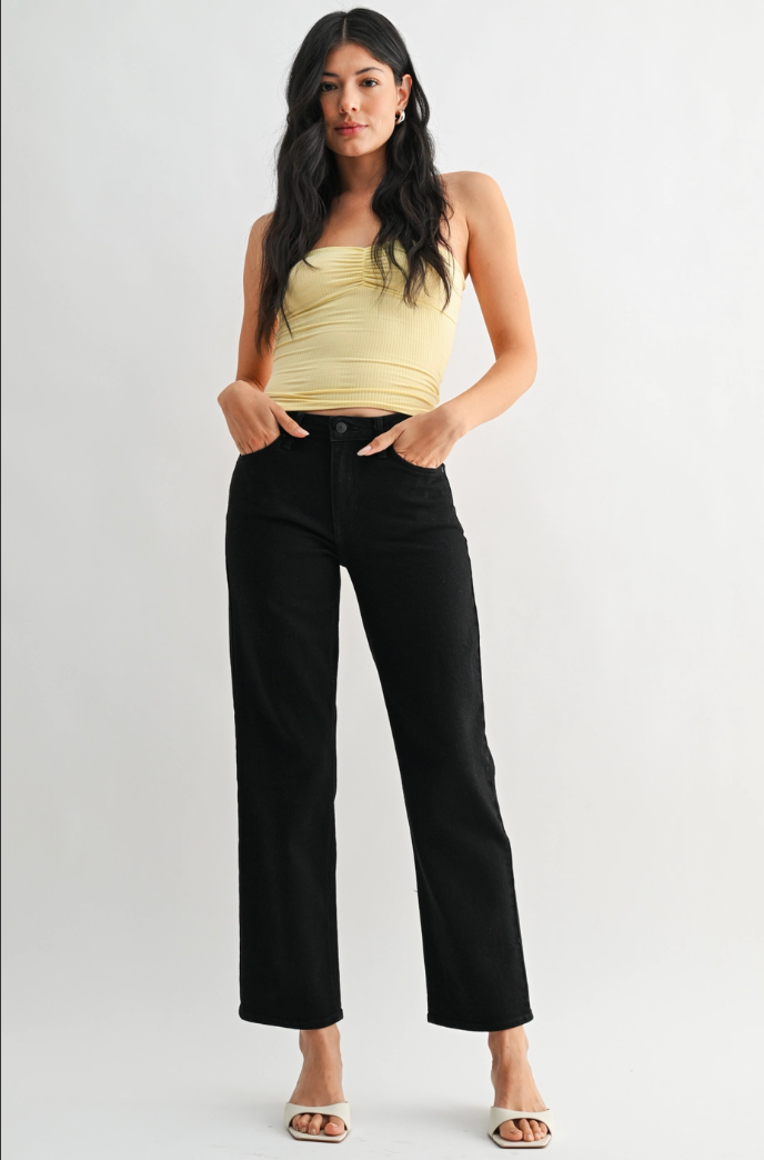 Mid Rise Stretchy Straight Leg Jean