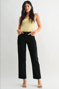 Mid Rise Stretchy Straight Leg Jean