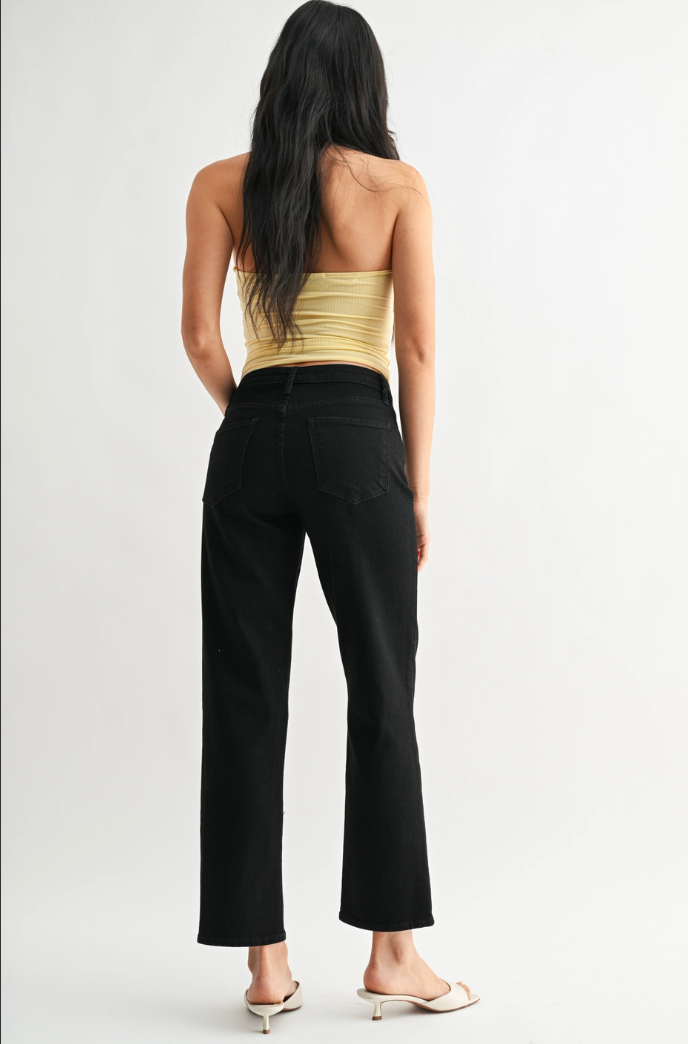 Mid Rise Stretchy Straight Leg Jean