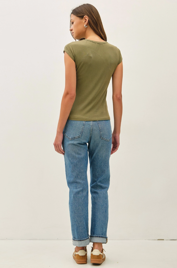 Ribbed Cap Sleeve Tee
