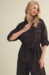 Drawstring Waist Utility Blouse