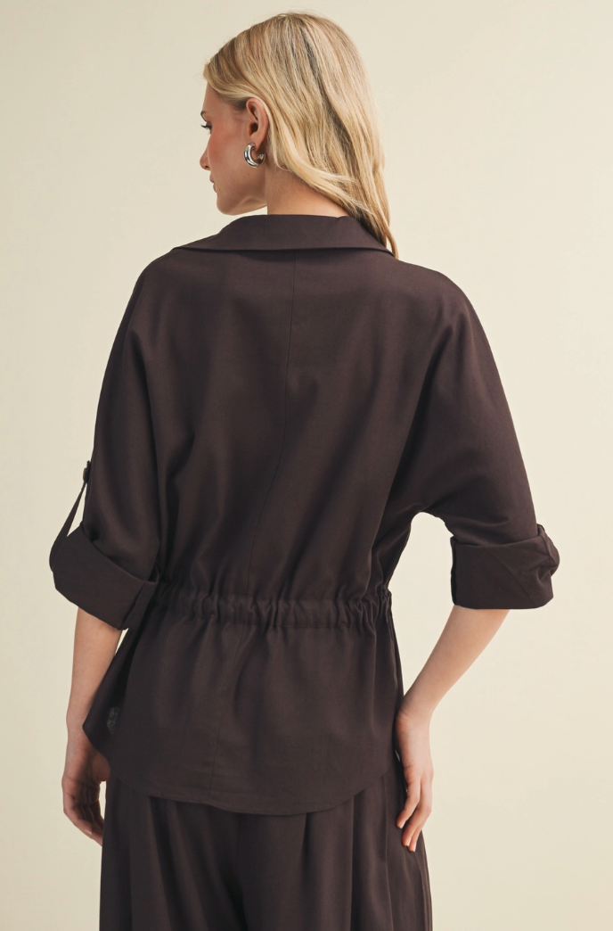 Drawstring Waist Utility Blouse