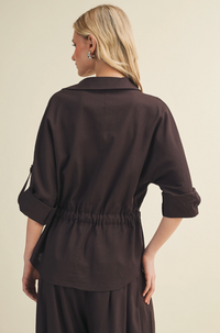 Drawstring Waist Utility Blouse