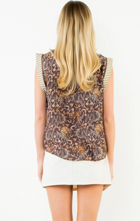 Sleeveless Flower Print with Stripe Top