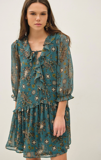 Paisley Print Ruffle Mini Dress