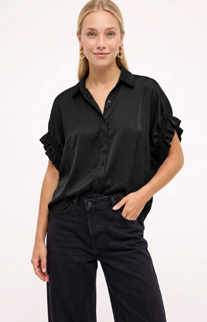 Ruffle Sleeve Button-Up Blouse
