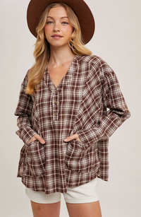 Oversized Plaid V-Neck Shirt