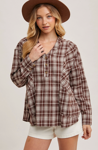 Oversized Plaid V-Neck Shirt