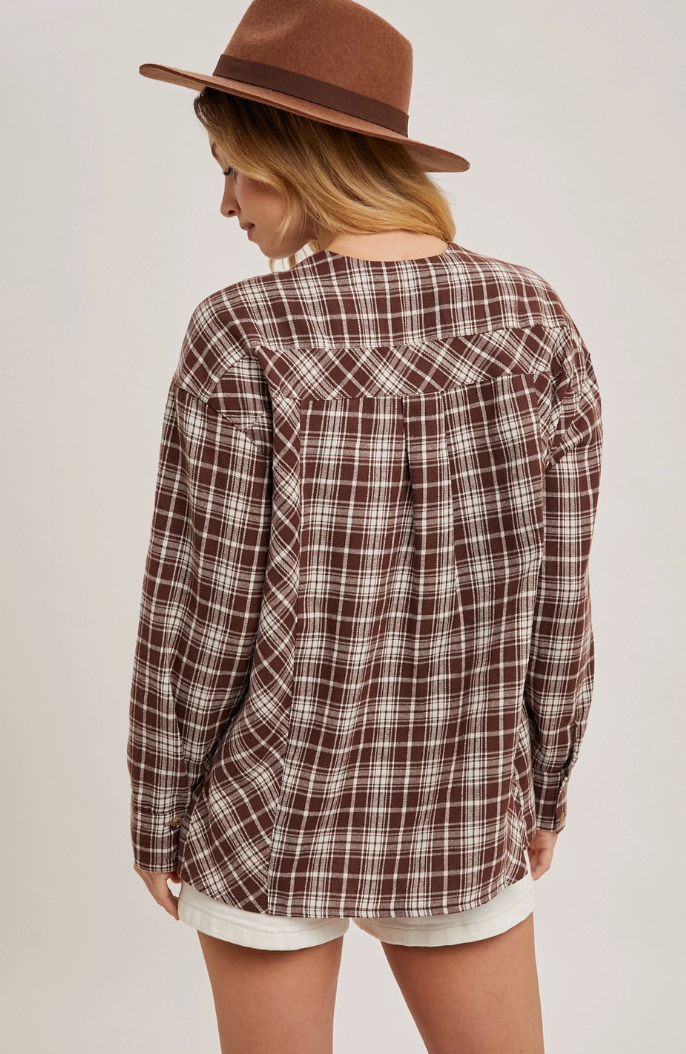 Oversized Plaid V-Neck Shirt