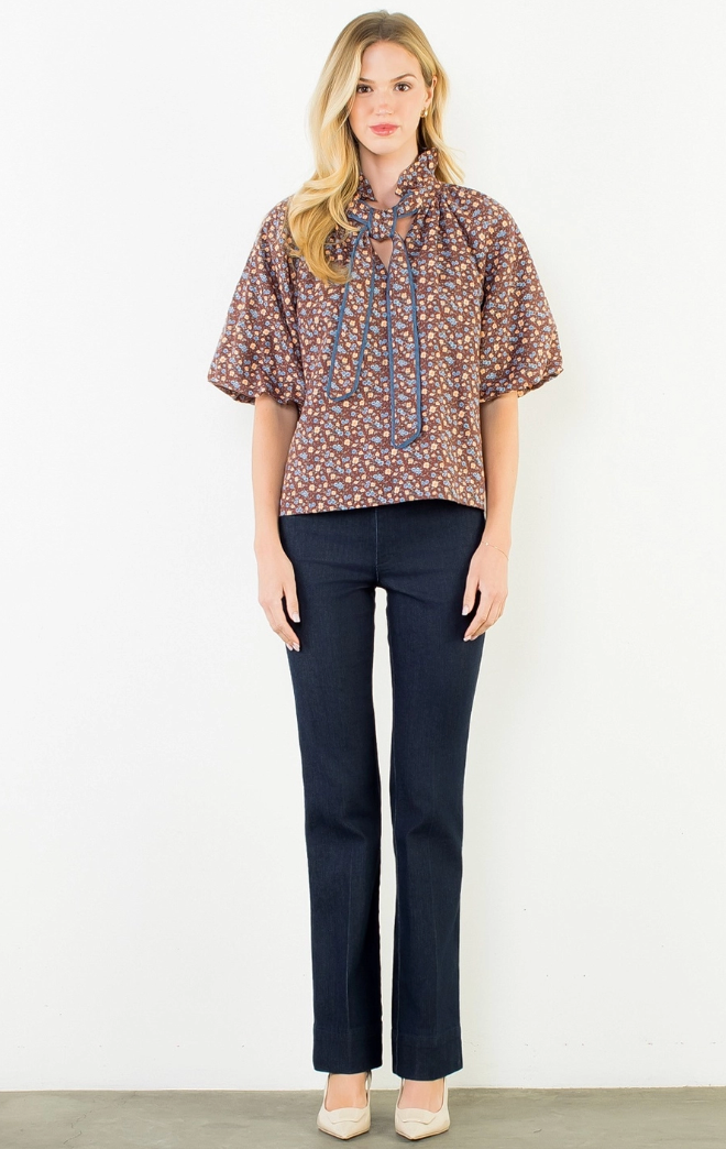 Floral Print Tie Front Top