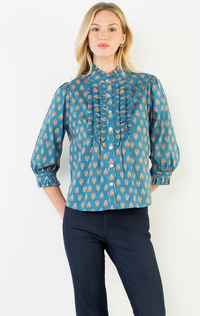 Long Sleeve Printed Ruffled Top