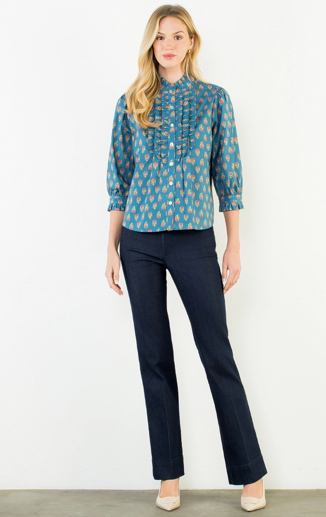 Long Sleeve Printed Ruffled Top