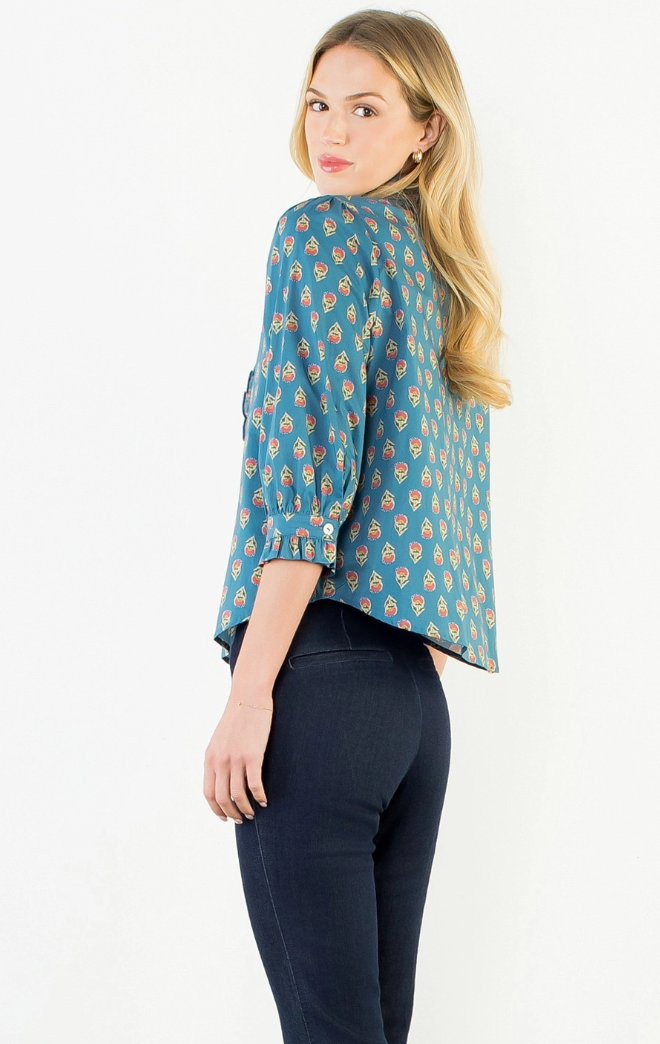 Long Sleeve Printed Ruffled Top