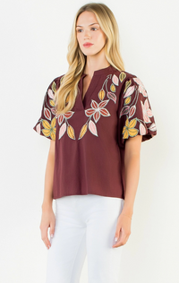 Puff Sleeve Embroidery Detail Top