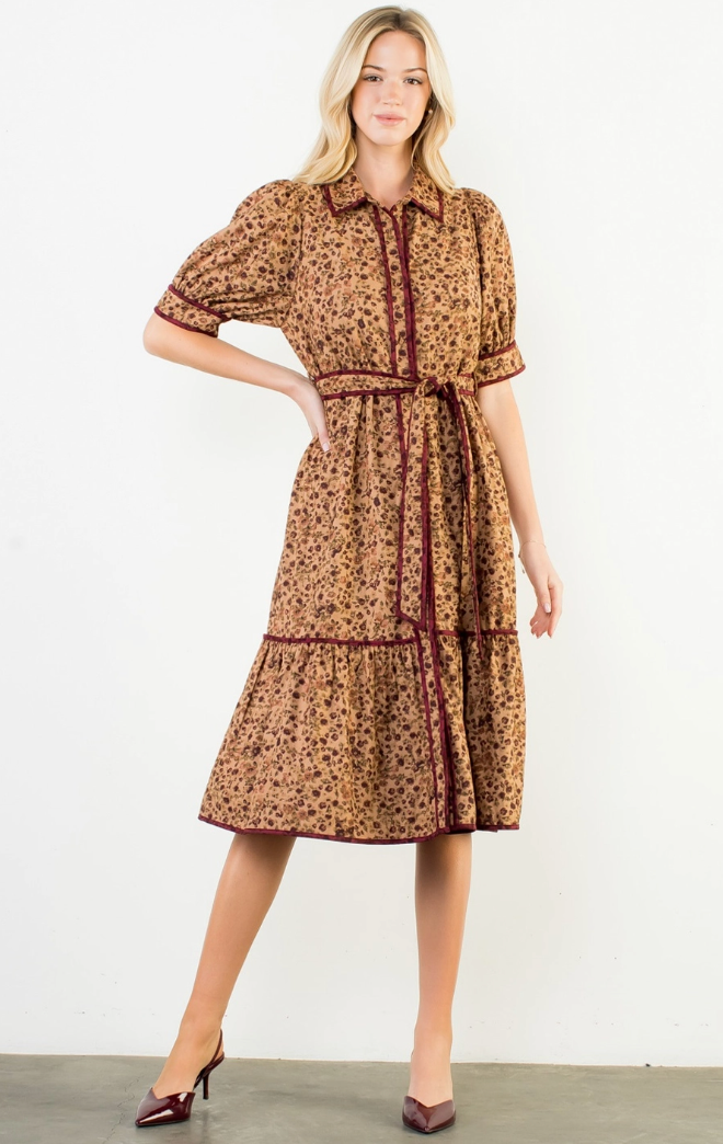Short Sleeve Corduroy Floral Dress
