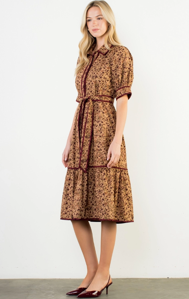 Short Sleeve Corduroy Floral Dress