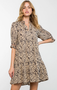 Short Sleeve Tiered Print Dress