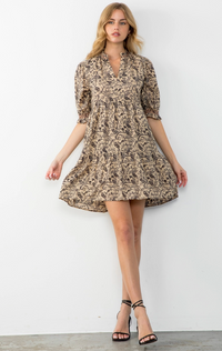 Short Sleeve Tiered Print Dress