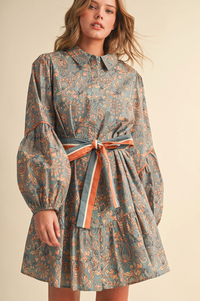 Paisley Button Down Belted Mini Dress