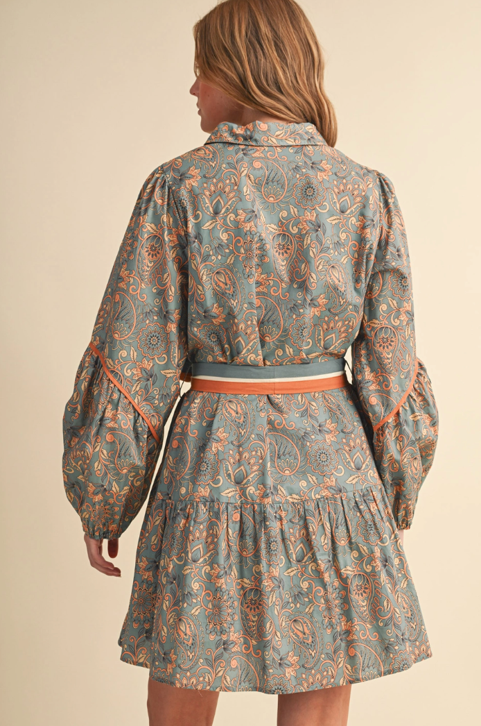 Paisley Button Down Belted Mini Dress